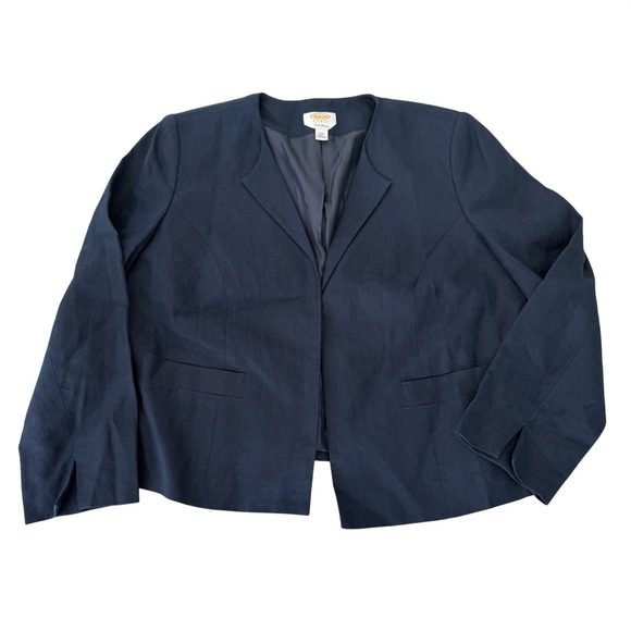 Talbots Jackets & Blazers - Vintage Talbots Woman Irish Linen Navy Blue Blazer Jacket Open Front Size 12W
